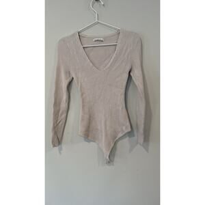 Abercrombie & Fitch Cream Ribbed V Neck Sweater Bodysuit Size Medium 2716